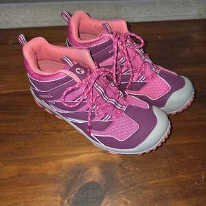 Merrell Youth Chameleon 7 Mid Waterproof Hiking Boots in Berry Pink